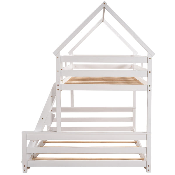 English Elm Twin Twin over Full Bunk Bed Space-Saving Pine Wood Frame with Guardrail, 3-Step Ladder & Slats White WF287558AAK