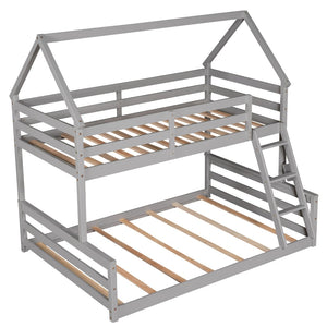 English Elm Twin Over Full House Bunk Bed Solid Pine Frame with Ladder for Kids Bedroom WF287558AAE-1