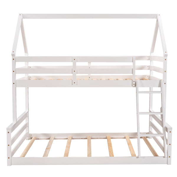 English Elm Twin Twin over Full Bunk Bed Space-Saving Pine Wood Frame with Guardrail, 3-Step Ladder & Slats White WF287558AAK