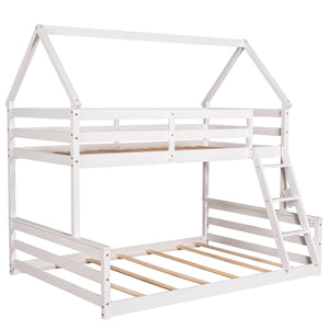 English Elm Twin Twin over Full Bunk Bed Space-Saving Pine Wood Frame with Guardrail, 3-Step Ladder & Slats White WF287558AAK