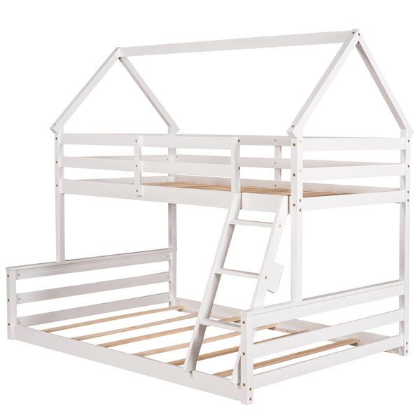 English Elm Twin Twin over Full Bunk Bed Space-Saving Pine Wood Frame with Guardrail, 3-Step Ladder & Slats White WF287558AAK
