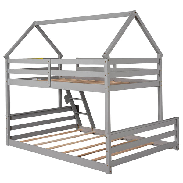 English Elm Twin Twin over Full Bunk Bed Space-Saving Pine Wood Frame with Guardrail, 3-Step Ladder & Slats Gray WF287558AAE