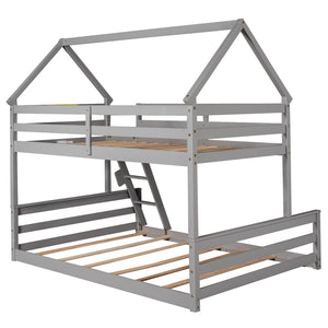 English Elm Twin Over Full House Bunk Bed Solid Pine Frame with Ladder for Kids Bedroom WF287558AAE-1