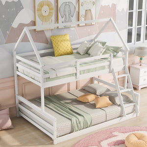 English Elm Twin Over Full House Bunk Bed Solid Pine Frame with Ladder for Kids Bedroom WF287558AAK-1