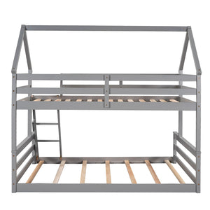 English Elm Twin Over Full House Bunk Bed Solid Pine Frame with Ladder for Kids Bedroom WF287558AAE-1