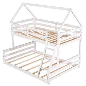 English Elm Twin Twin over Full Bunk Bed Space-Saving Pine Wood Frame with Guardrail, 3-Step Ladder & Slats White WF287558AAK