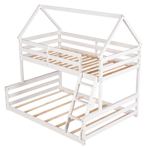 English Elm Twin Over Full House Bunk Bed Solid Pine Frame with Ladder for Kids Bedroom WF287558AAK-1
