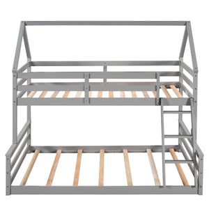 English Elm Twin Twin over Full Bunk Bed Space-Saving Pine Wood Frame with Guardrail, 3-Step Ladder & Slats Gray WF287558AAE