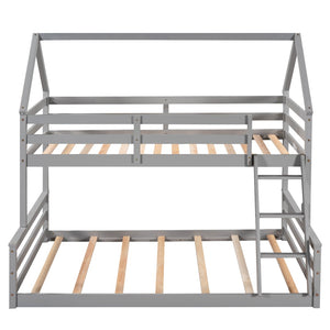 English Elm Twin Over Full House Bunk Bed Solid Pine Frame with Ladder for Kids Bedroom WF287558AAE-1
