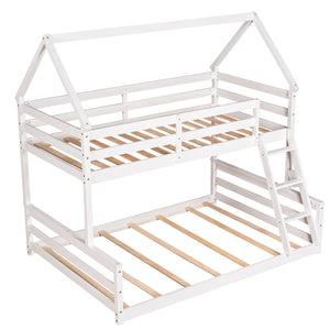 English Elm Twin Twin over Full Bunk Bed Space-Saving Pine Wood Frame with Guardrail, 3-Step Ladder & Slats White WF287558AAK