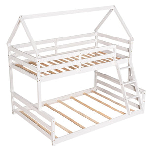 English Elm Twin Over Full House Bunk Bed Solid Pine Frame with Ladder for Kids Bedroom WF287558AAK-1