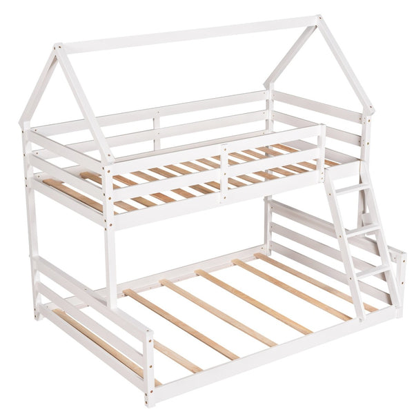 English Elm Twin Over Full House Bunk Bed Solid Pine Frame with Ladder for Kids Bedroom WF287558AAK-1