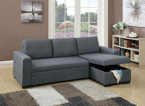 English Elm Living Convertible Sectional Sofa with Pull-Out Bed & Storage Chaise, Blue Grey Polyfiber Modern Design HS00F6931-ID-AHD