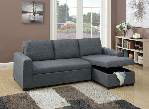 English Elm Living Convertible Sectional Sofa with Pull-Out Bed & Storage Chaise, Blue Grey Polyfiber Modern Design HS00F6931-ID-AHD