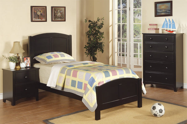 English Elm Black Full Size Bed - Youth Bedroom Rubberwood Frame with Unique Carved Arch Headboard & Footboard, Sleek Elegance B011S01984
