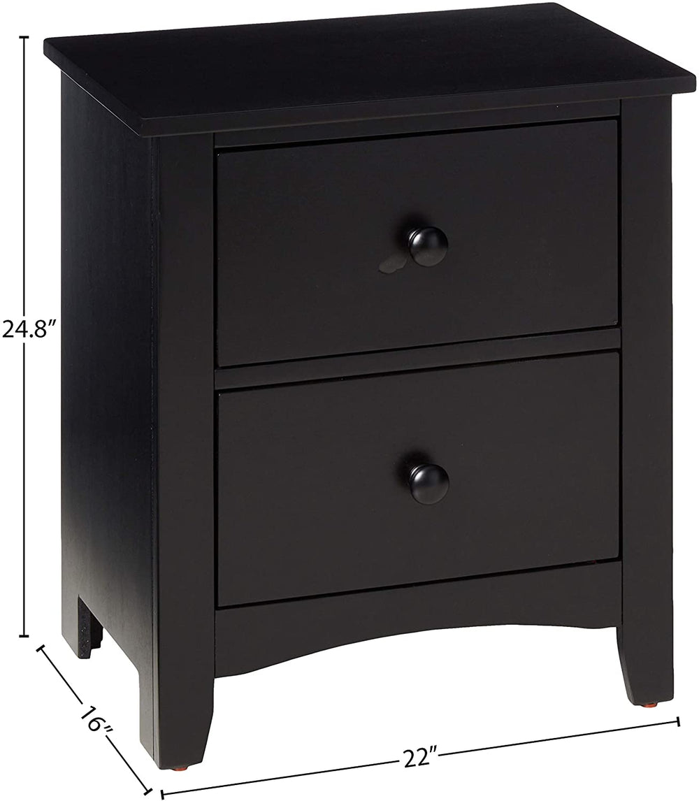 English Elm Black Contemporary Nightstand with 2 Drawers Pine Veneer MDF Black Finish 22x16x24" Stylish Storage HS00F4236-ID-AHD
