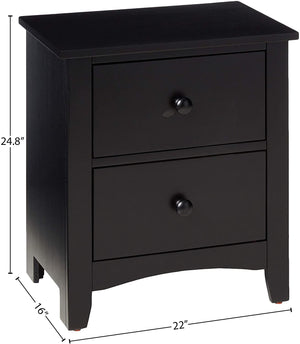English Elm Black Contemporary Nightstand with 2 Drawers Pine Veneer MDF Black Finish 22x16x24" Stylish Storage HS00F4236-ID-AHD