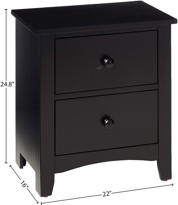 English Elm Black Contemporary Nightstand with 2 Drawers Pine Veneer MDF Black Finish 22x16x24" Stylish Storage HS00F4236-ID-AHD