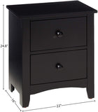 English Elm Black Finish Nightstand 2-Drawers Pine Veneer Mdf Wooden 1 Piece Modern Nightstand