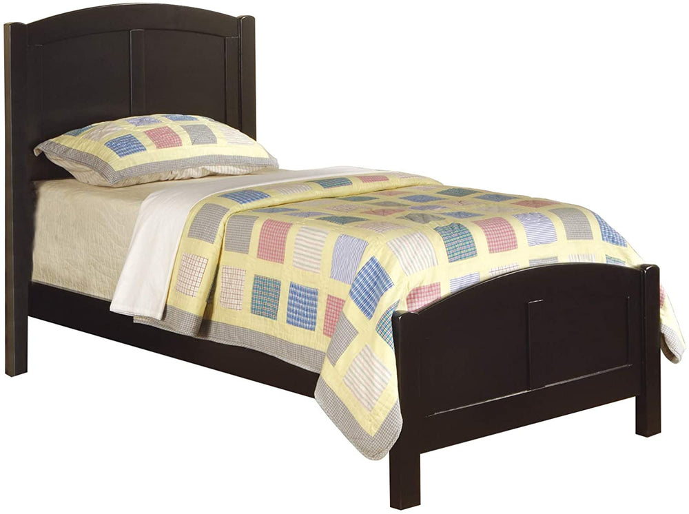 English Elm Black Twin Bed Frame with Unique Carved Headboard and Footboard, Rubberwood Youth Bed, Modern Elegance HS0F9208-ID-AHD