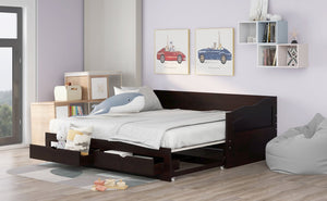 English Elm Wooden Twin Daybed with Pull Out Trundle and Dual Storage Drawers for Guest Rooms Espresso LP000519AAP-1