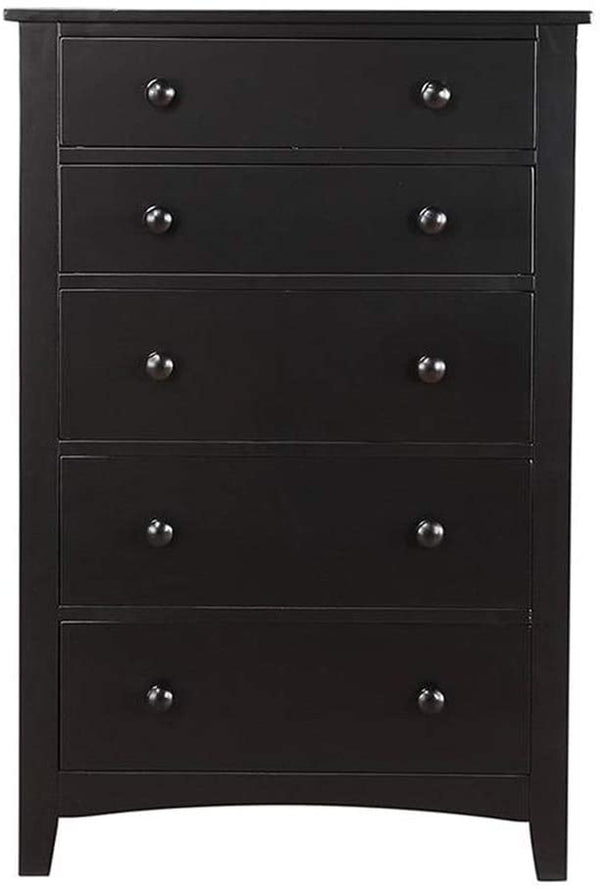 English Elm Contemporary 5-Drawer Chest with Pine Veneer & Open Shelf for Bedroom Storage, Sleek Minimal Design Black 51 L x 35 W x 20 H HS00F4237-ID-AHD