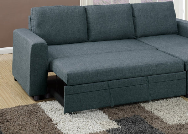 English Elm Living Convertible Sectional Sofa with Pull-Out Bed & Storage Chaise, Blue Grey Polyfiber Modern Design HS00F6931-ID-AHD