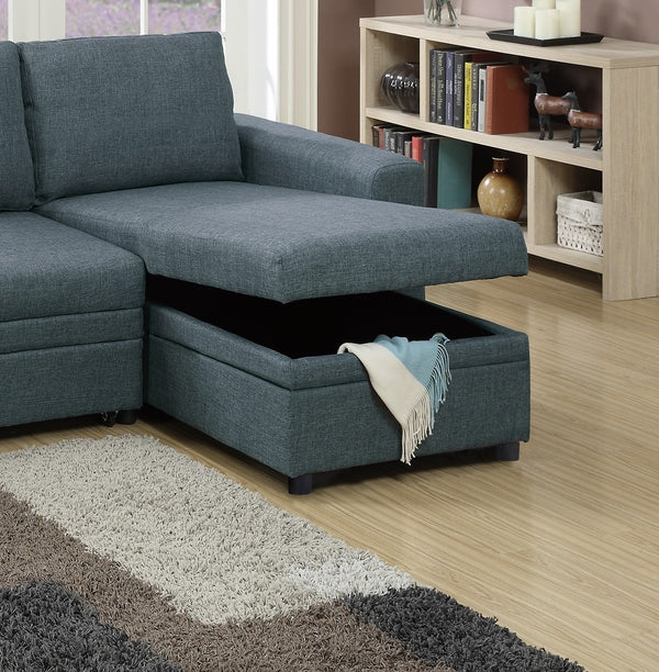 English Elm Living Convertible Sectional Sofa with Pull-Out Bed & Storage Chaise, Blue Grey Polyfiber Modern Design HS00F6931-ID-AHD