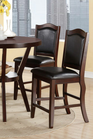 English Elm Dark Brown Wood Counter Height Chairs Set of 2 with Faux Leather Seats and Curved Legs for Kitchen Dining HS00F1346-ID-AHD