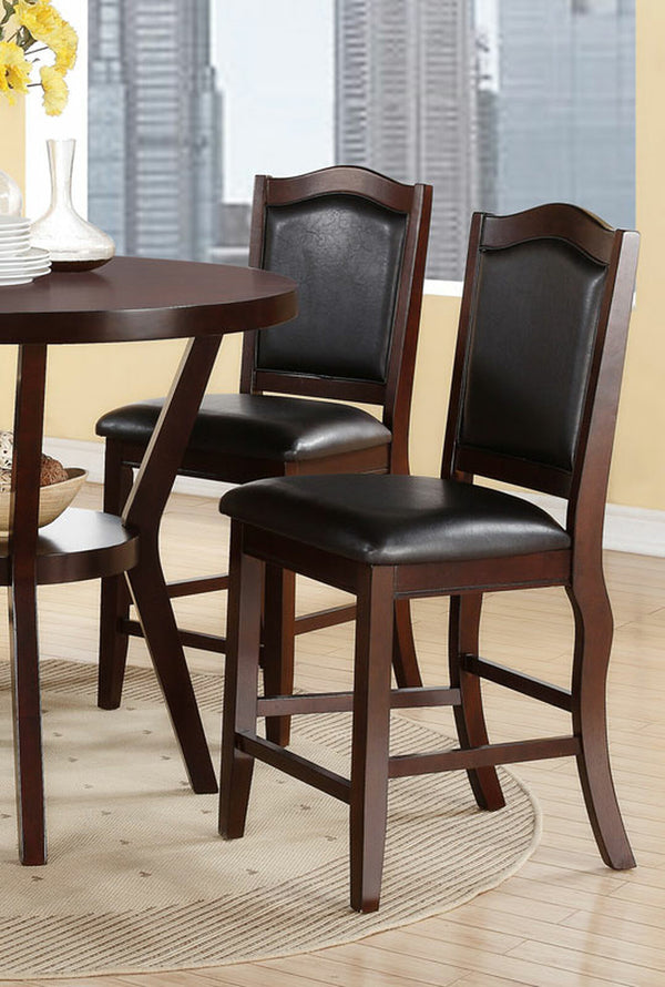 English Elm Dark Brown Wood Counter Height Chairs Set of 2 with Faux Leather Seats and Curved Legs for Kitchen Dining HS00F1346-ID-AHD