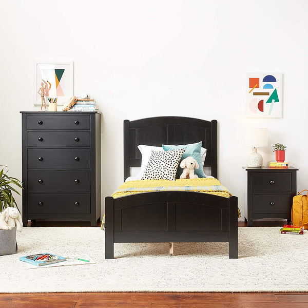 English Elm Black Full Size Bed - Youth Bedroom Rubberwood Frame with Unique Carved Arch Headboard & Footboard, Sleek Elegance B011S01984