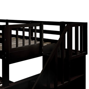 English Elm Stairway Twin Over Full Bunk Bed with Trundle Stair Storage and Guard Rail Espresso LT000119AAP-1