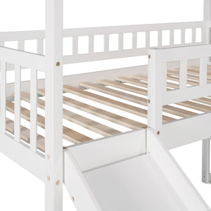 English Elm Twin House Loft Bed with Slide Two Drawers Storage Steps Kids Playroom Gray LT100130AAK
