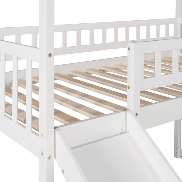 English Elm Twin House Loft Bed with Slide Two Drawers Storage Steps Kids Playroom Gray LT100130AAK