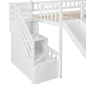 English Elm Twin House Loft Bed with Slide Two Drawers Storage Steps Kids Playroom Gray LT100130AAK