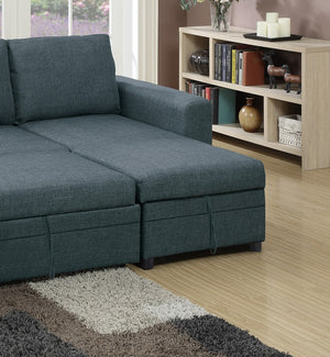 English Elm Living Convertible Sectional Sofa with Pull-Out Bed & Storage Chaise, Blue Grey Polyfiber Modern Design HS00F6931-ID-AHD