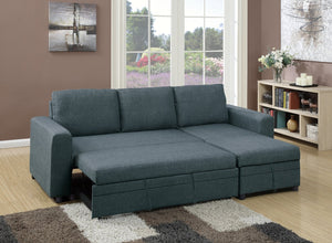 English Elm Living Convertible Sectional Sofa with Pull-Out Bed & Storage Chaise, Blue Grey Polyfiber Modern Design HS00F6931-ID-AHD