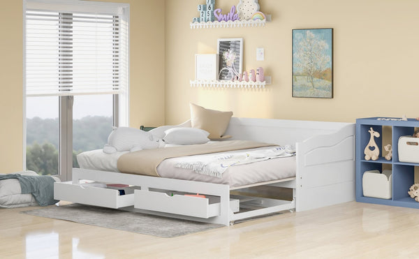 English Elm Wooden Twin Daybed with Pull Out Trundle and Dual Storage Drawers for Guest Rooms White LP000519AAK-1