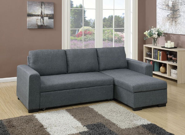 English Elm Living Convertible Sectional Sofa with Pull-Out Bed & Storage Chaise, Blue Grey Polyfiber Modern Design HS00F6931-ID-AHD