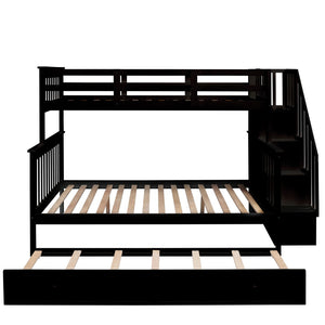 English Elm Stairway Twin Over Full Bunk Bed with Trundle Stair Storage and Guard Rail Espresso LT000119AAP-1
