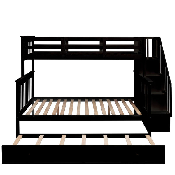 English Elm Stairway Twin Over Full Bunk Bed with Trundle Stair Storage and Guard Rail Espresso LT000119AAP-1