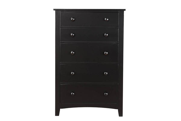 English Elm Contemporary 5-Drawer Chest with Pine Veneer & Open Shelf for Bedroom Storage, Sleek Minimal Design Black 51 L x 35 W x 20 H HS00F4237-ID-AHD