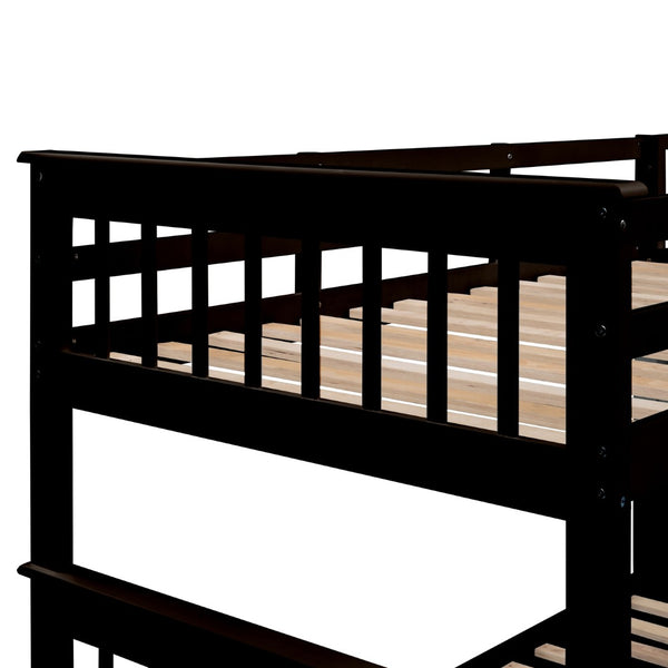 English Elm Stairway Twin Over Full Bunk Bed with Trundle Stair Storage and Guard Rail Espresso LT000119AAP-1