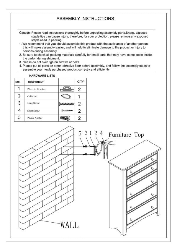 English Elm Contemporary 5-Drawer Chest with Pine Veneer & Open Shelf for Bedroom Storage, Sleek Minimal Design Black 51 L x 35 W x 20 H HS00F4237-ID-AHD