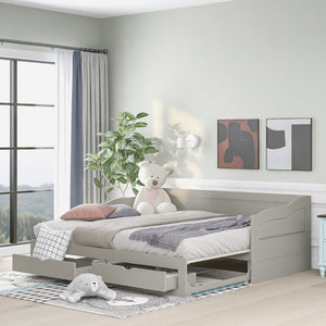English Elm Wooden Twin Daybed with Pull Out Trundle and Dual Storage Drawers for Guest Rooms Gray LP000519AAE-1