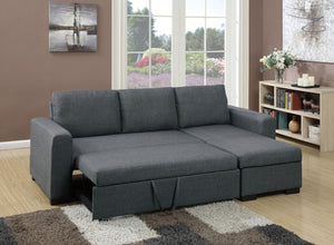 English Elm Living Convertible Sectional Sofa with Pull-Out Bed & Storage Chaise, Blue Grey Polyfiber Modern Design HS00F6931-ID-AHD