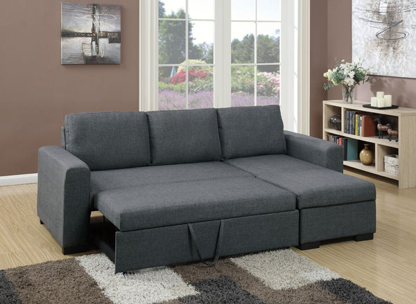 English Elm Living Convertible Sectional Sofa with Pull-Out Bed & Storage Chaise, Blue Grey Polyfiber Modern Design HS00F6931-ID-AHD