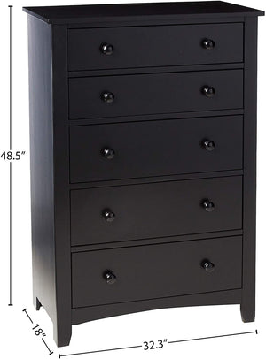 English Elm Contemporary 5-Drawer Chest with Pine Veneer & Open Shelf for Bedroom Storage, Sleek Minimal Design Black 51 L x 35 W x 20 H HS00F4237-ID-AHD