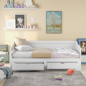 English Elm Wooden Twin Daybed with Pull Out Trundle and Dual Storage Drawers for Guest Rooms White LP000519AAK-1