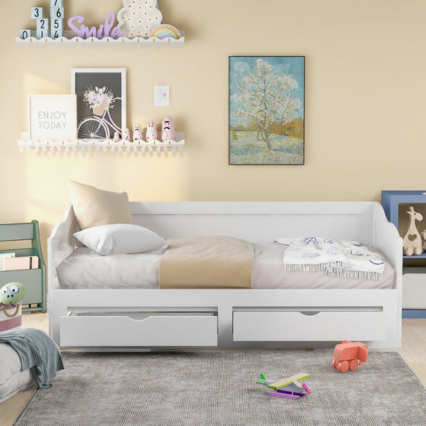 English Elm Wooden Twin Daybed with Pull Out Trundle and Dual Storage Drawers for Guest Rooms White LP000519AAK-1
